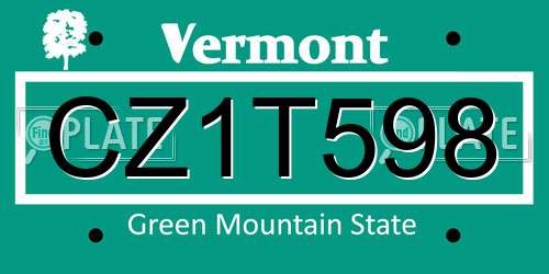 CZ1T598 Vermont License Plate