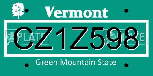 CZ1Z598 Vermont License Plate