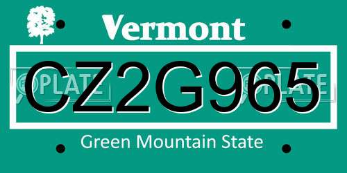 CZ2G965 Vermont License Plate