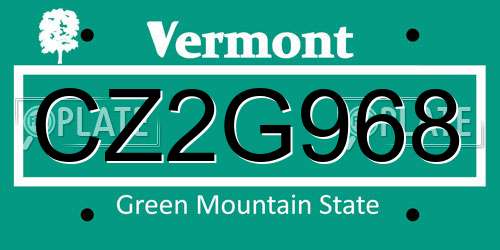 CZ2G968 Vermont License Plate