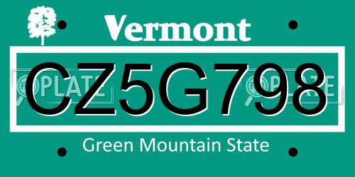CZ5G798 Vermont License Plate