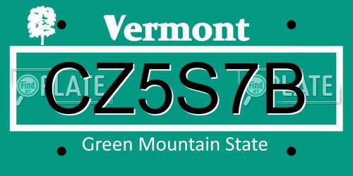 CZ5S7B Vermont License Plate