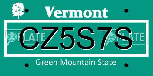 CZ5S7S Vermont License Plate