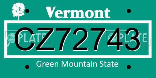 CZ72743 Vermont License Plate