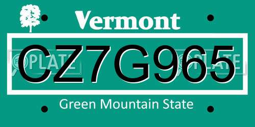 CZ7G965 Vermont License Plate