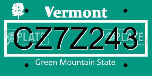 CZ7Z243 Vermont License Plate