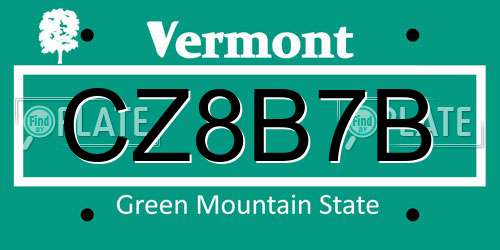 CZ8B7B Vermont License Plate