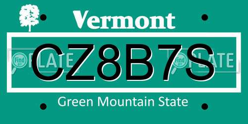 CZ8B7S Vermont License Plate