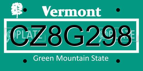 CZ8G298 Vermont License Plate