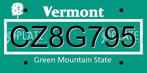 CZ8G795 Vermont License Plate
