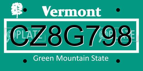 CZ8G798 Vermont License Plate