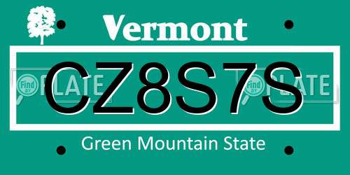 CZ8S7S Vermont License Plate