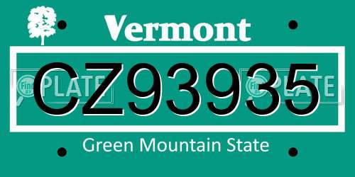 CZ93935 Vermont License Plate