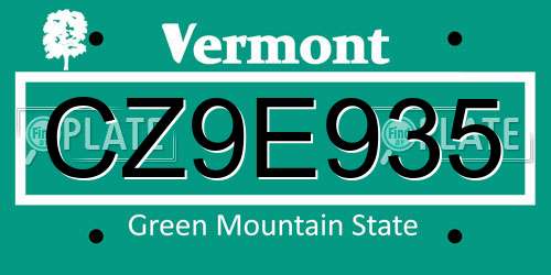 CZ9E935 Vermont License Plate