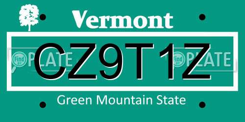 CZ9T1Z Vermont License Plate
