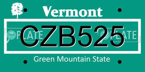 CZB525 Vermont License Plate