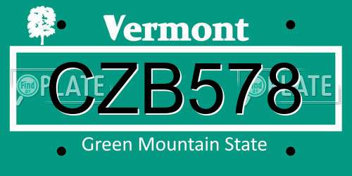 CZB578 Vermont License Plate