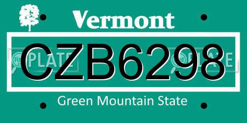 CZB6298 Vermont License Plate