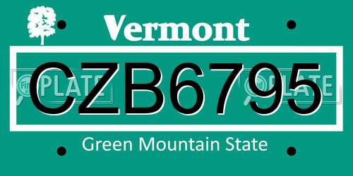 CZB6795 Vermont License Plate