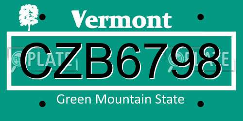 CZB6798 Vermont License Plate