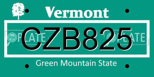 CZB825 Vermont License Plate