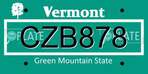 CZB878 Vermont License Plate