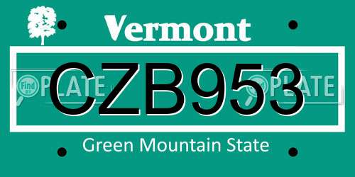 CZB953 Vermont License Plate