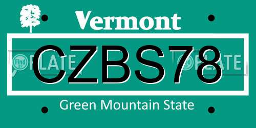 CZBS78 Vermont License Plate