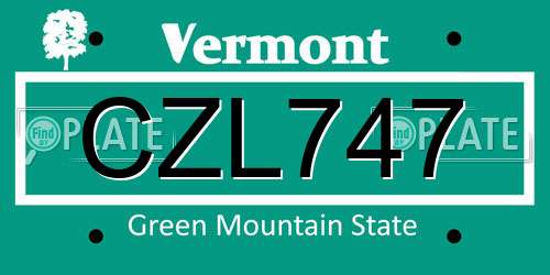 CZL747 Vermont License Plate