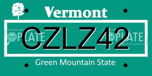 CZLZ42 Vermont License Plate