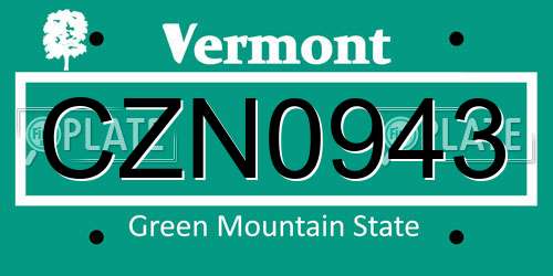 CZN0943 Vermont License Plate