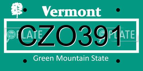 CZO391 Vermont License Plate