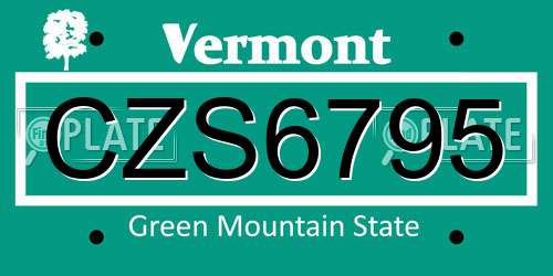CZS6795 Vermont License Plate