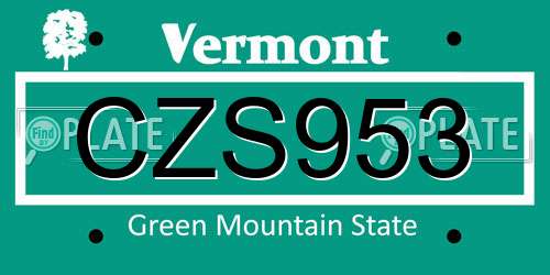 CZS953 Vermont License Plate