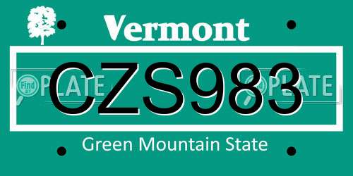 CZS983 Vermont License Plate