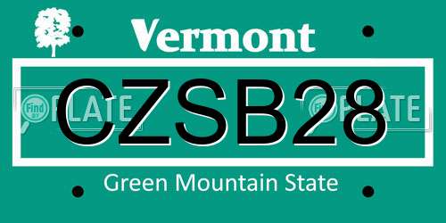CZSB28 Vermont License Plate
