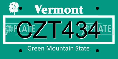 CZT434 Vermont License Plate
