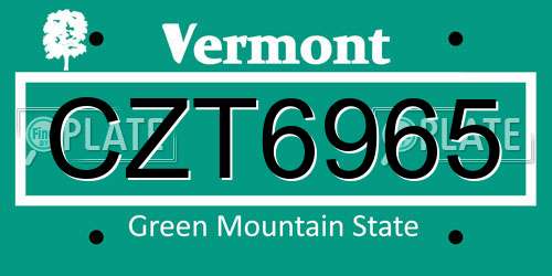 CZT6965 Vermont License Plate