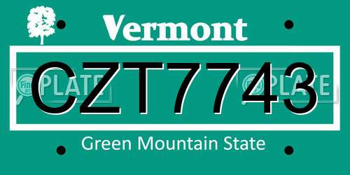 CZT7743 Vermont License Plate