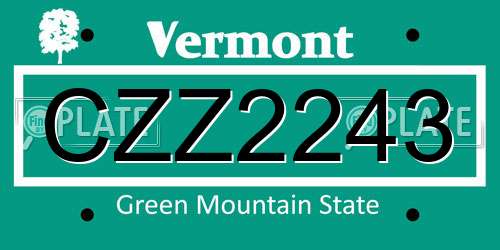 CZZ2243 Vermont License Plate