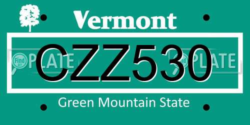 CZZ530 Vermont License Plate