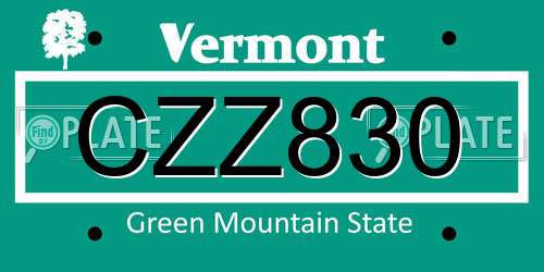 CZZ830 Vermont License Plate