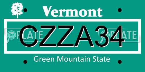 CZZA34 Vermont License Plate
