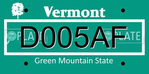 D005AF Vermont License Plate