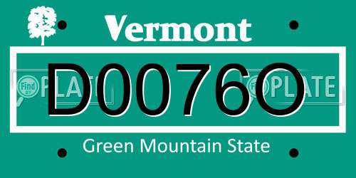 D0076O Vermont License Plate