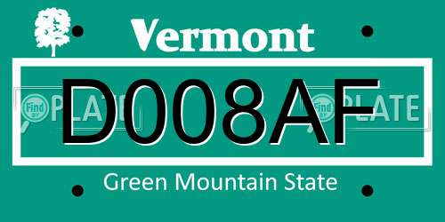 D008AF Vermont License Plate