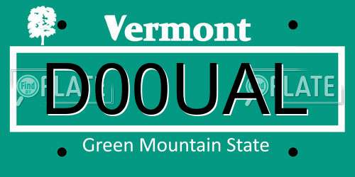 D00UAL Vermont License Plate