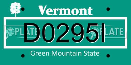 D0295I Vermont License Plate