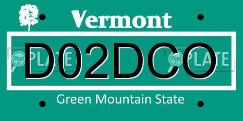 D02DCO Vermont License Plate