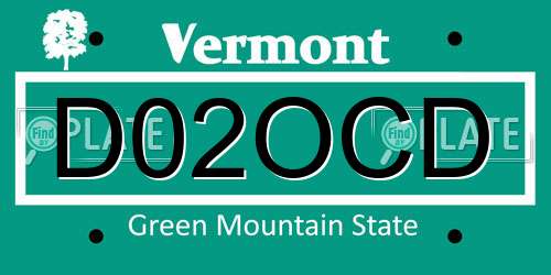 D02OCD Vermont License Plate